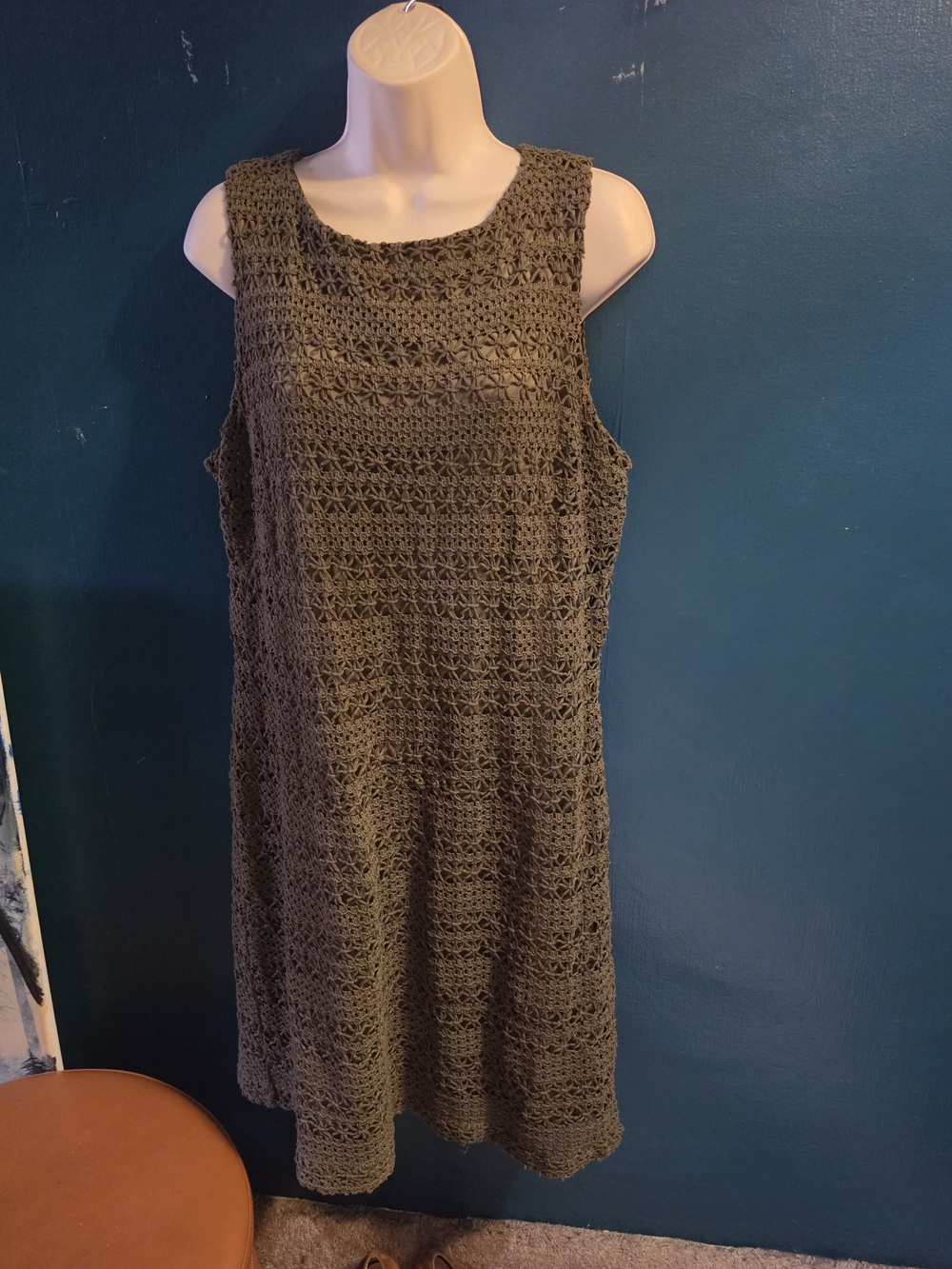 Anne Klein Olive Green Crochet Sleeveless Dress